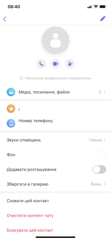 Інформація про чат і параметри