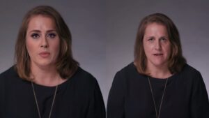 Скриншот YouTube/​The New York Times, зображено Адель, але насправді тут інша жінка. Це дипфейк